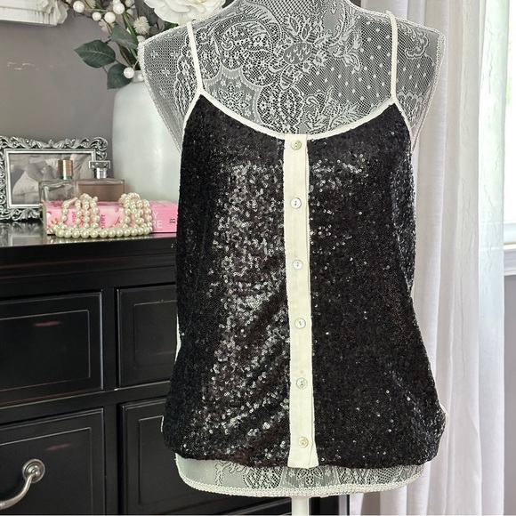 Black Sequin Button Front Tank Top by Charlotte Russe Size M - Picture 3 of 17